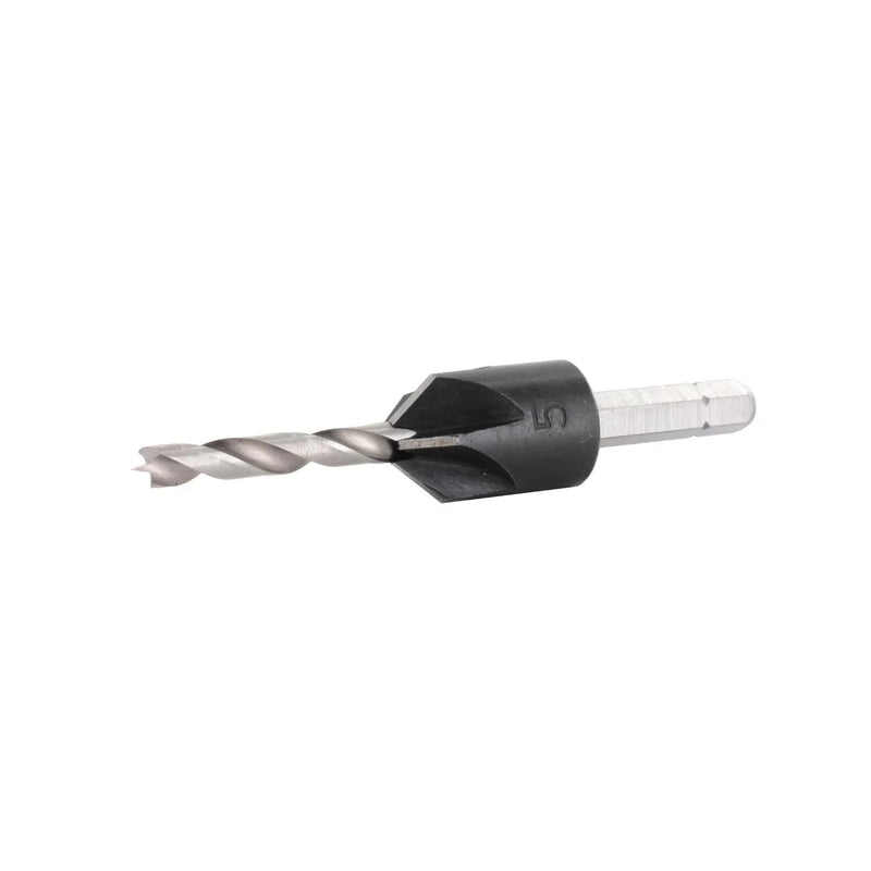 Drill bit with countersink on a white background
