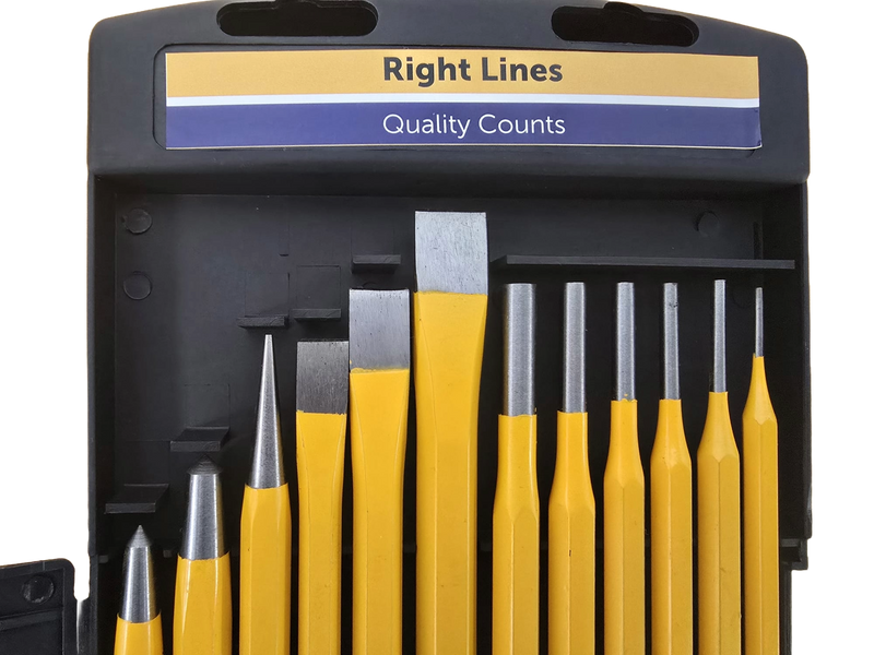 Right Lines 12 Piece Pin Punch, Centre Punch & Chisel Set