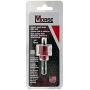 Morse 3/4 inch impact sheet metal hole saw in its original retail blister packaging, featuring a red and silver bit with a black and white card backing.