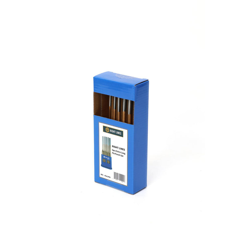 A blue rectangular box of Right 
Lines extra long pin punches seen through a clear window on the front, set against a plain white background.