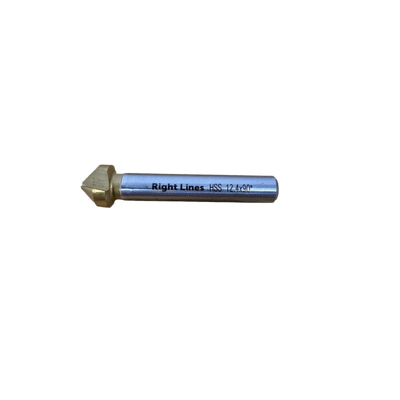 A single metal line cutter tool with a brass-colored pointed cutting head and a silver cylindrical body, featuring the printed text 'Right Lines HSS 12.4x90°