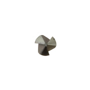 the tip of a right lines countersink centered on a solid white background with a soft reflection below.