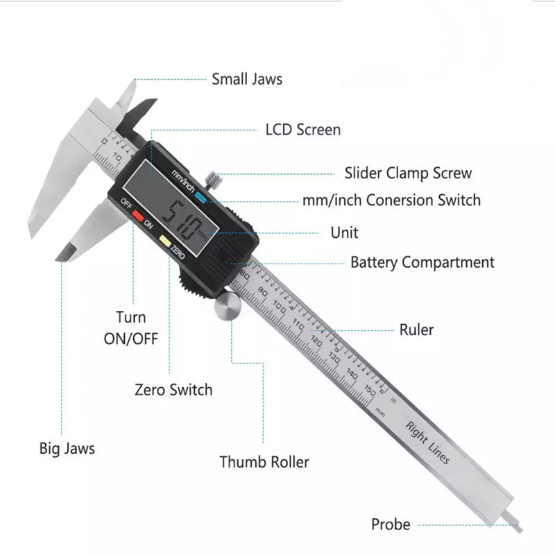 RIGHT LINES 6" (150mm)  Standard Metric Imperial Digital Vernier Caliper, RTPDIGCAL