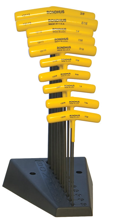 BONDHUS BTX10/S T-Handle Ball Driver Hex 10pcs Imperial Set + Stand 3/32"-3/8", 13190