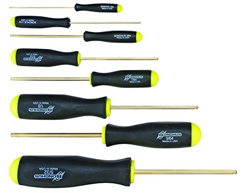 BONDHUS BSX8SG Gold Guard BallEnd Hex Screwdriver 8pcs Imperial Set 0.050"-5/32", 38632