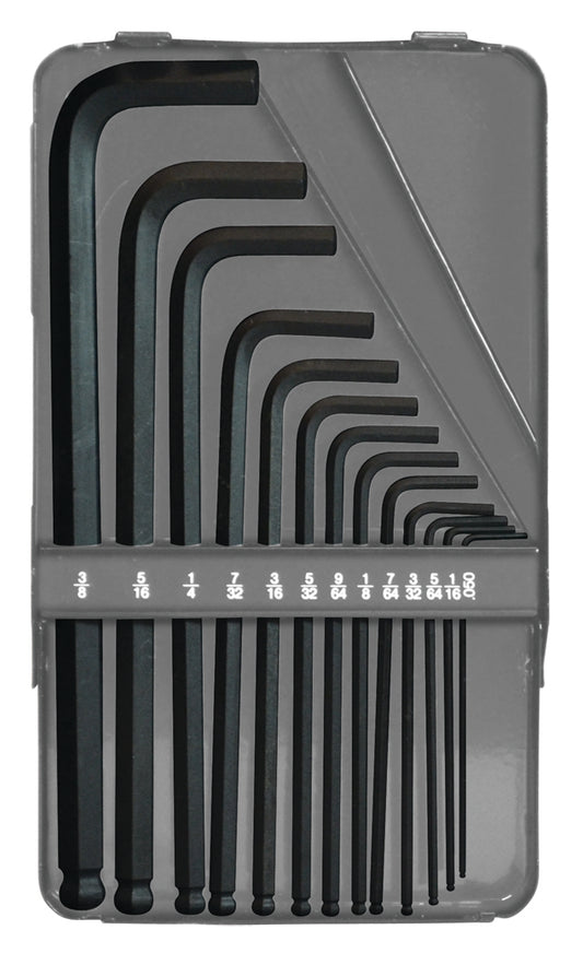 BONDHUS MBLX13 BallEnd Hex Key 13pcs Imperial Set 0.050"-3/8" Metal Box, 10933