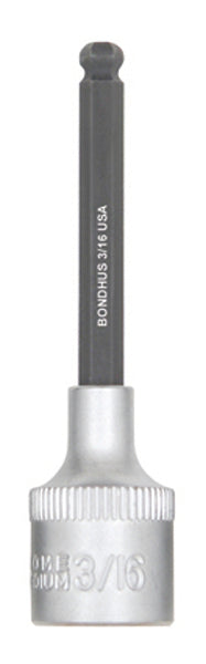 BONDHUS 3/16" 2" (50mm) ProHold BallEnd InHex Bit & 3/8" Socket, 43410