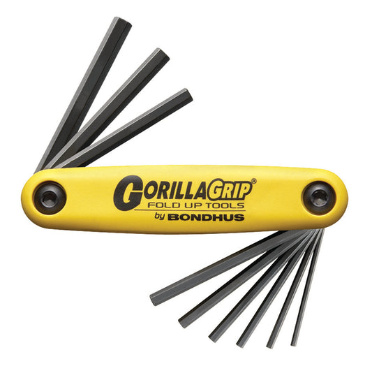 BONDHUS Gorilla Grip Hex fold up 9pcs Key Set 5/64 -1/4" HF9, 12589