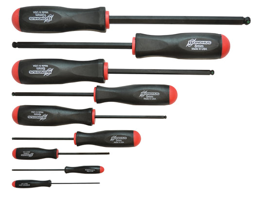 BONDHUS PBSX9M Prohold BallEnd Hex Screwdriver 9pcs Metric Set 1.5mm-10mm, 74699