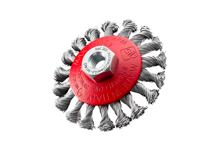 SITBRUSH CZ95 95mm Twist Knot Bevel Brush 0.5 Steel For Angle Grinder M14, 0309