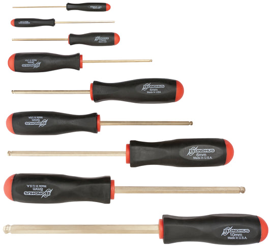 BONDHUS BSX9MG Gold Guard Ball Hex Screwdriver 9pcs Metric Set 1.5mm-10mm, 38699