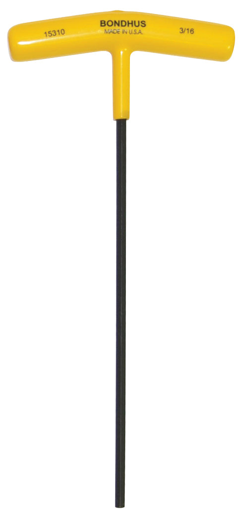 BONDHUS 3/16" T-Handle 9" Hex Driver, 15310