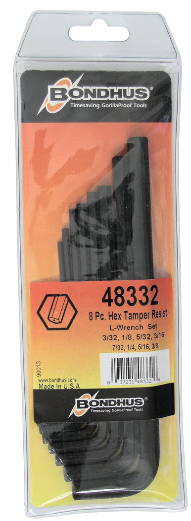 BONDHUS HTR8 Tamper Proof Hex Key 8pcs Imperial Set 3/32"-3/8", 48332