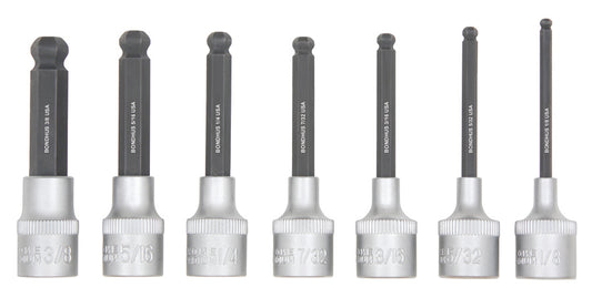 BONDHUS PHBX7/S-2 2" (50mm) ProHold BallEnd InHex Sockets & Bits 7pcs Imperial Set 1/8"-3/8", 43445