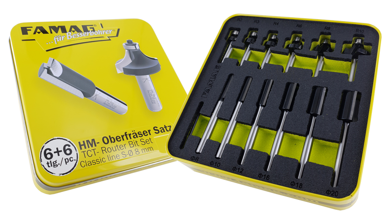 FAMAG TCT Router Bit Set 'Classic line' 6+6-pcs in metal box, 3381866