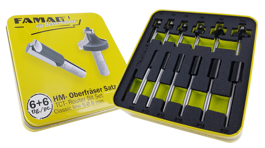 FAMAG TCT Router Bit Set 'Classic line' 6+6-pcs in metal box, 3381866