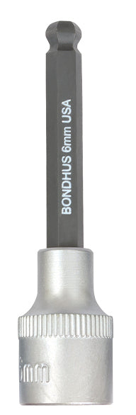 BONDHUS 6mm 2" (50mm) ProHold BallEnd InHex Bit & 3/8" Socket, 43468