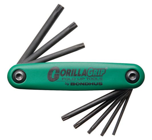 BONDHUS Gorilla Grip Hex fold up 8pcs Security Torx Keys Set TX9-TX40,