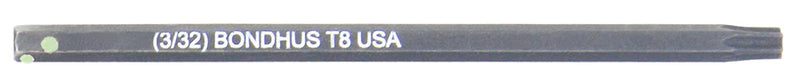 BONDHUS T8 Torx ProHold InHex 2" Socket Bit, TX8, 32008