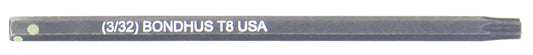 BONDHUS T8 Torx ProHold InHex 2" Socket Bit, TX8, 32008
