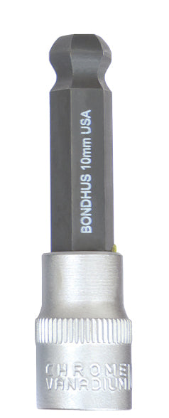 BONDHUS 10mm 2" (50mm) ProHold BallEnd InHex Bit & 3/8" Socket, 43476