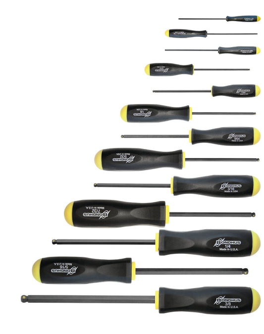 BONDHUS PBSX13 Prohold BallEnd Hex Screwdriver 13pcs Imperial Set 0.050"-3/8", 74637