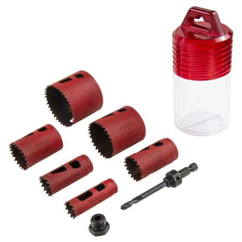 MORSE Bi-Metal 8% Cobalt Holesaw Plumbers Kit 8pc Arbor and Adaptor in Tube