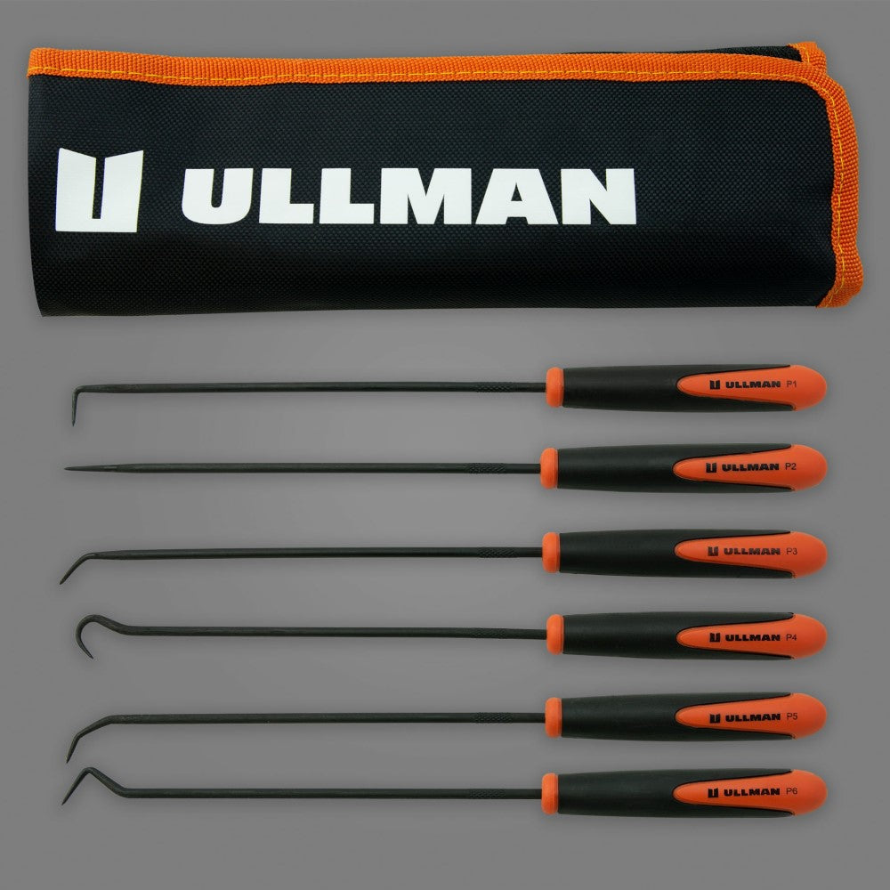 ULLMAN CHP6-LP Long 9-3/4" 6 Piece Hook and Pick Set With Nylon Pouch, CHP6LP