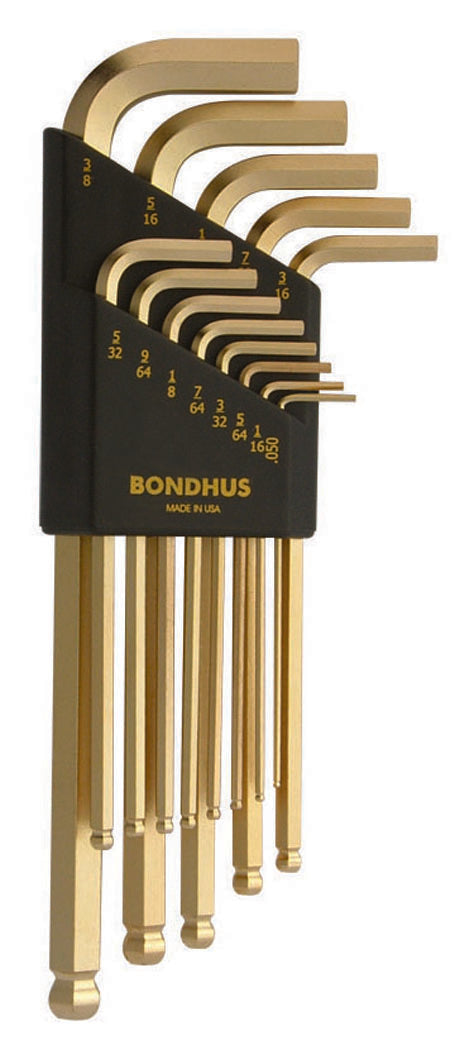 BONDHUS BLX13G Gold BallEnd Hex Keys 13pcs Imperial Set 0.050"-3/8", 37937