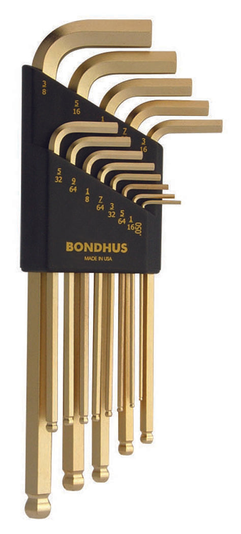 BONDHUS BLX13G Gold BallEnd Hex Keys 13pcs Imperial Set 0.050"-3/8", 37937