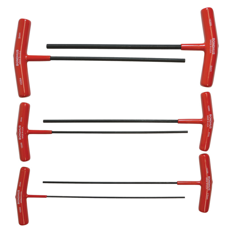 BONDHUS HTX60M-9 T-Handle 9" Hex Driver 6pcs Metric Set 2-6mm, 15348