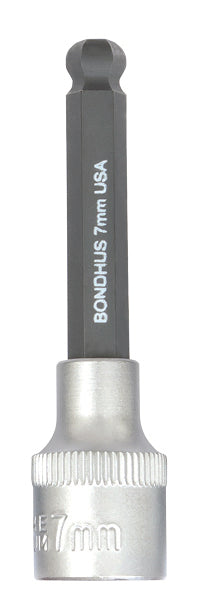 BONDHUS 7mm 2" (50mm) ProHold BallEnd InHex Bit & 3/8" Socket, 43470