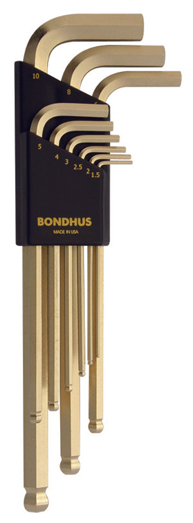BONDHUS BLX9MG Gold Guard BallEnd Hex Keys 9pcs Metric Set 1.5mm-10mm, 38099