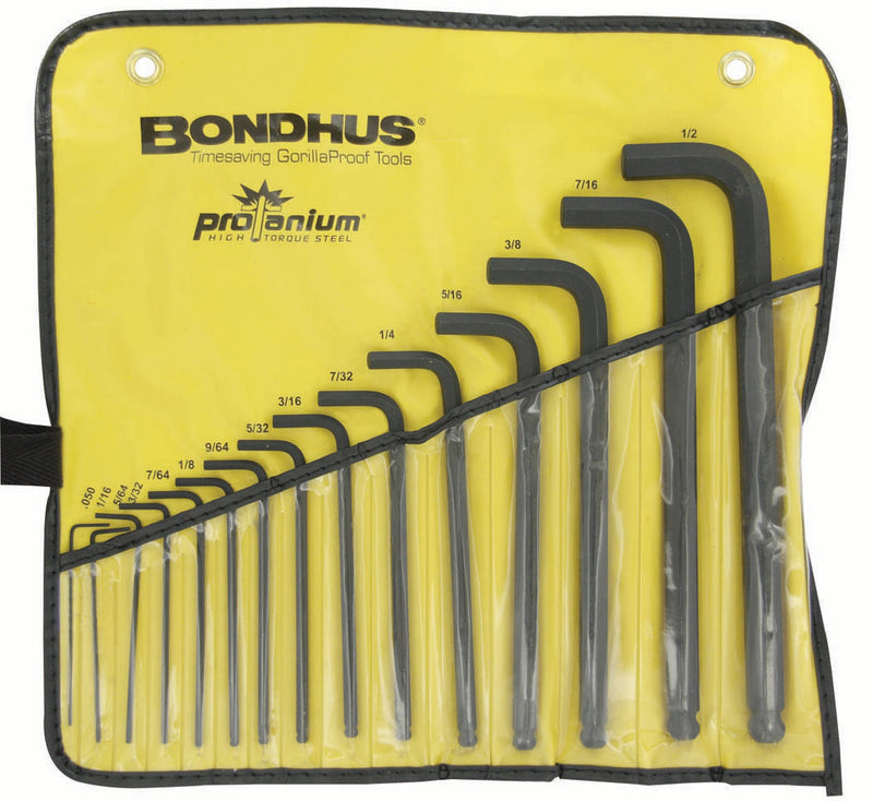 BONDHUS BLX15P BallEnd Hex Key 15pcs Imperial Set 0.050 - 1/2" in Pouch, 10935