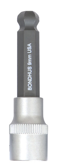 BONDHUS 9mm 2" (50mm) ProHold BallEnd InHex Bit & 3/8" Socket, 43474