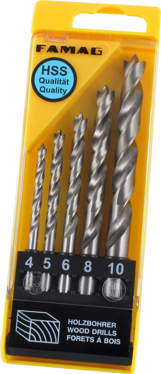 FAMAG 5pcs HSS Brad Point Drill Bit Set in Plastic Case, 1591845