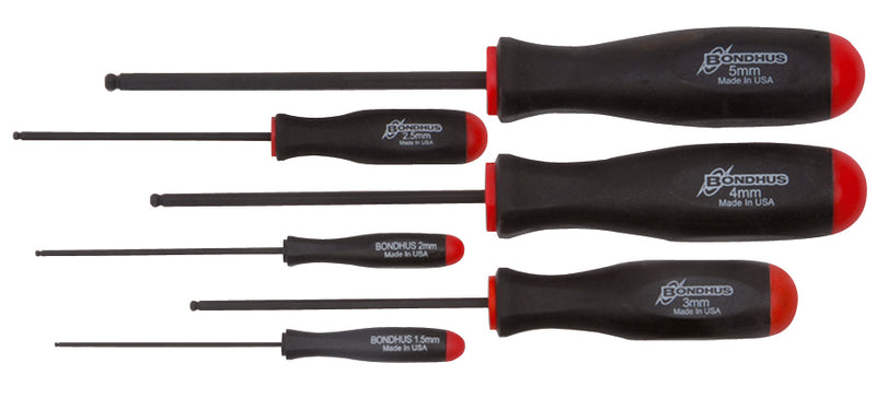 BONDHUS BSX6 Ball Driver Hex Screwdriver 6pcs Metric Set 1.5mm-5mm, 10686