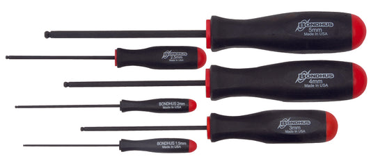 BONDHUS BSX6 Ball Driver Hex Screwdriver 6pcs Metric Set 1.5mm-5mm, 10686