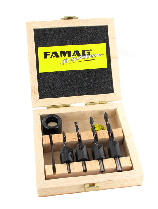 FAMAG 5pcs Drill Bits & Countersink Set, in wooden case, 3574504