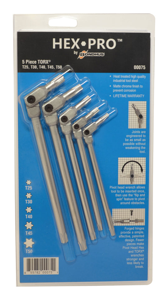 BONDHUS SP5-IC-75B Hexpro 5pcs Torx Set T25-T50, clam, 00075