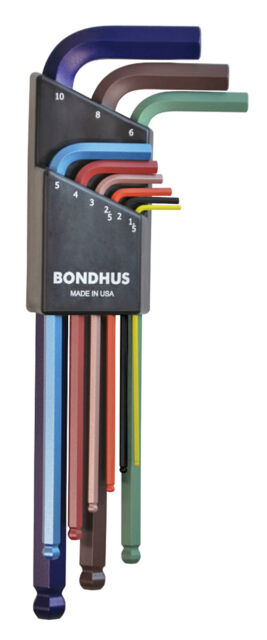 BONDHUS BLX9MCG ColourGuard BallEnd Hex Key 9pcs Metric Set 1.5mm-10mm, 69499