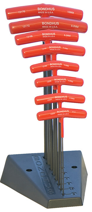 BONDHUS BTX80M/S T-Handle Ball Driver Hex 8pcs Metric Set + Stand 2mm-10mm, 13189