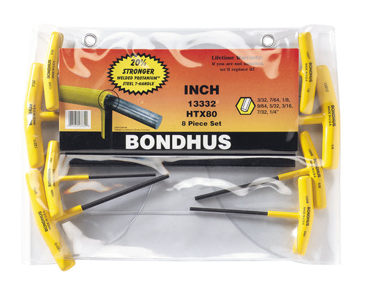 BONDHUS HTX80 T-Handle Hex Driver 8pcs Imperial Set 3/32"-1/4", 13332