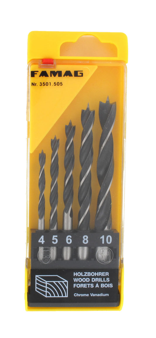 FAMAG 5pcs Brad point drill Bit set CV steel, plastic box, 3501505