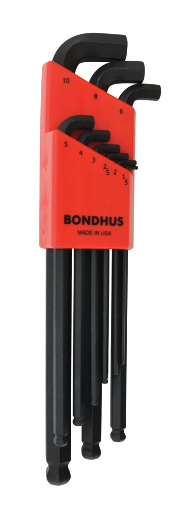 BONDHUS SBLX9 Stubby BallEnd Hex Key 9pcs Metric Set 1.5mm-10mm, 16599