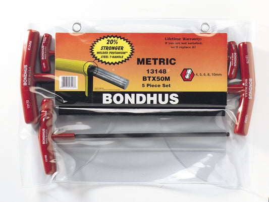 BONDHUS BTX50M T-Handle Ball Driver Hex 5pcs Metric Set 4mm-10mm, 13148
