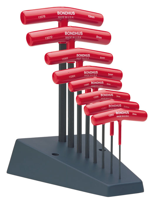 BONDHUS HTX80M/S T-Handle Hex Driver 8pcs Metric Set 2mm-10mm Graduated Lengths , 13389