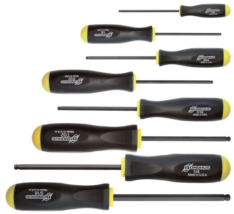 BONDHUS BSX8 Ball Driver Hex Screwdriver 8pcs Imperial Set 7/64"-5/16", 10633