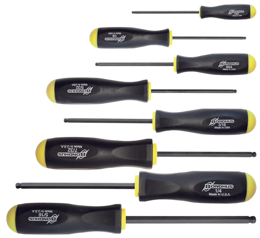 BONDHUS BSX8 Ball Driver Hex Screwdriver 8pcs Imperial Set 7/64"-5/16", 10633