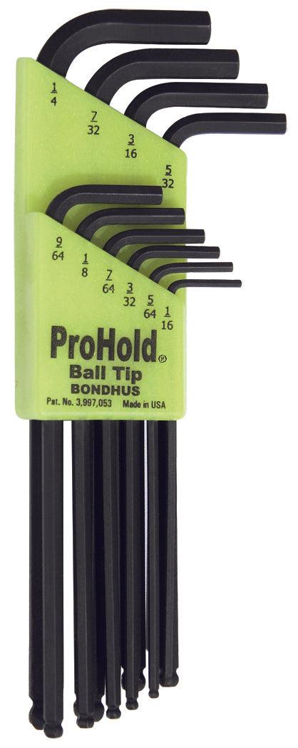BONDHUS PBLX10 Prohold BallEnd Hex Key 10pcs Imperial Set 1/16"-1/4", 74938